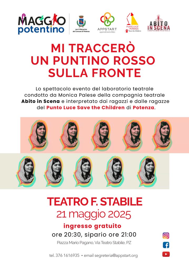 orgLo spettacolo evento del laboratorio teatrale condotto da Monica Palese della compagnia teatrale Abito in Scena e interpretato dai ragazzi e dalle ragazze del Punto Luce Save the Children di Potenza.